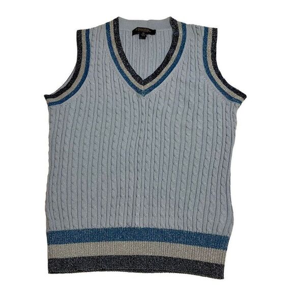Brooks Brothers Cabled V Neck Sweater Vest with Sparkle Trim. Light Blue. XS. Pr - Picture 1 of 9